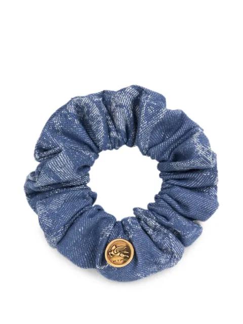 cotton and linen jacquard denim scrunchie with leafy motif by ETRO