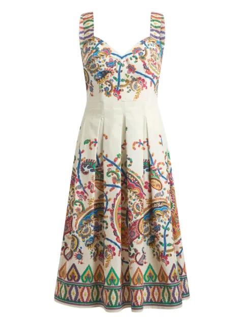 cotton midi dress with placed floral paisley print by ETRO