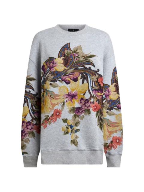 cotton sweatshirt with placed Paisley and flower print by ETRO