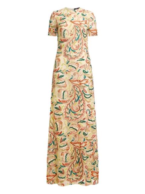 crochet-effect long dress with floral embroidery by ETRO