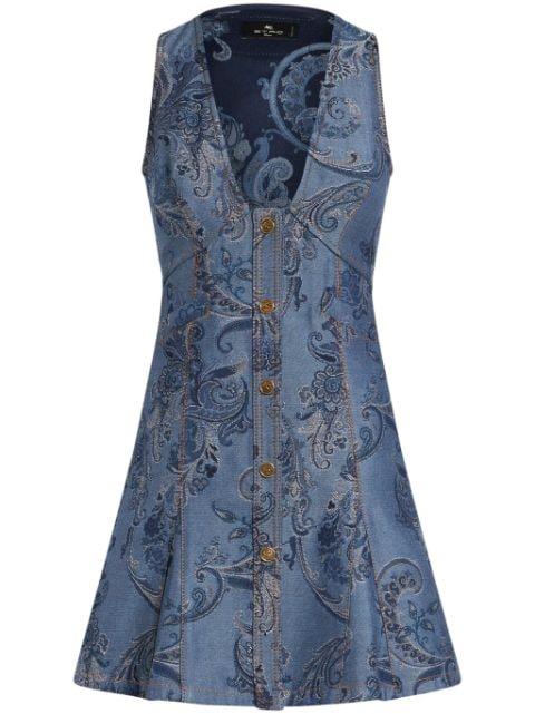 denim jacquard mini dress by ETRO