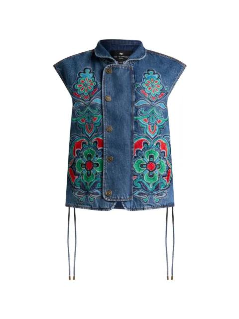 denim vest with floral motif by ETRO