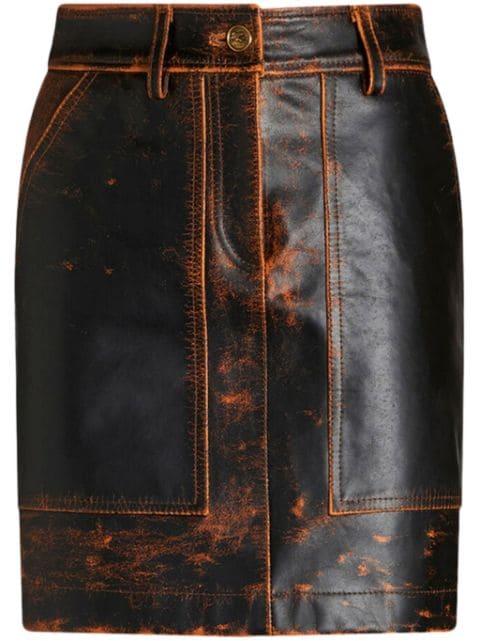 distressed-finish leather mini skirt by ETRO