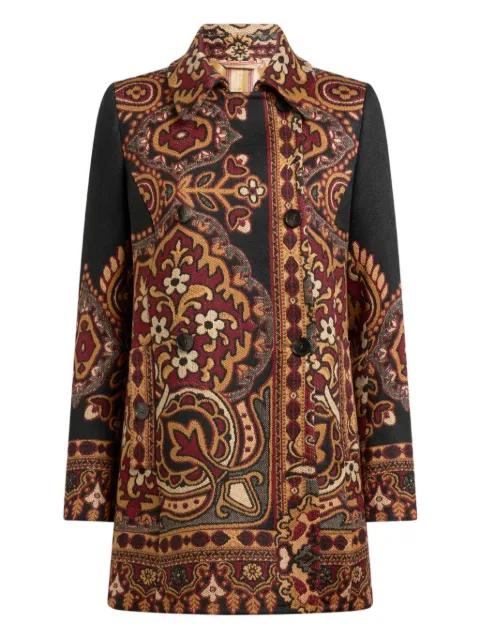 double-breasted wool-blend jacquard coat with floral motif by ETRO