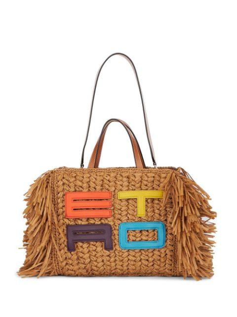 embroidered-logo woven tote bag by ETRO