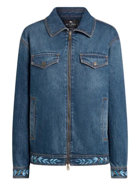 embroidered zip denim jacket by ETRO