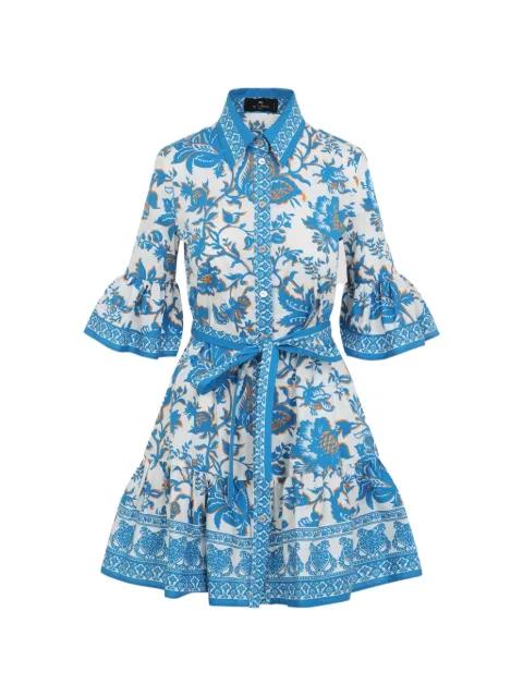 floral-detail bell-sleeve mini dress by ETRO