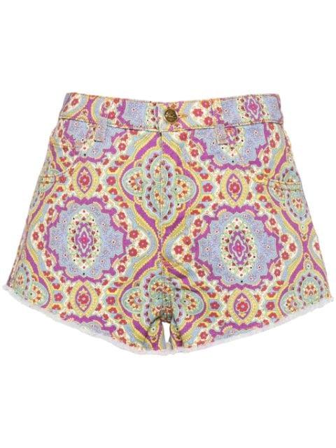 floral-print denim shorts by ETRO