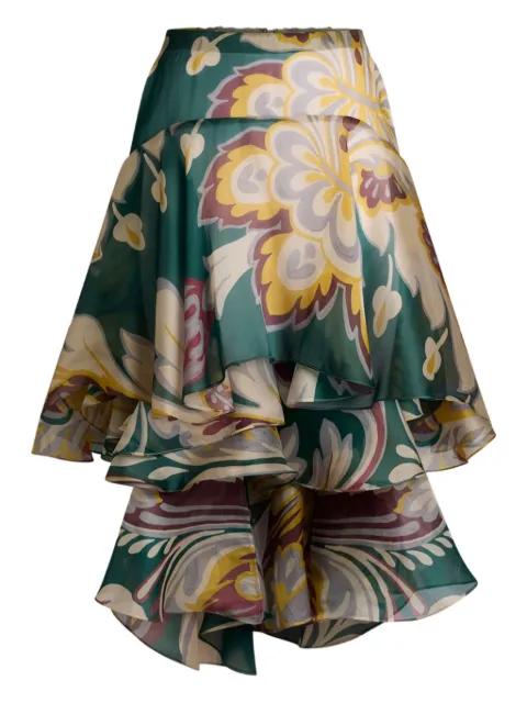 floral ruffled asymmetric skirt by ETRO