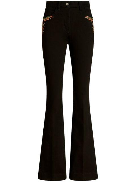 foliage-embroidered mid-rise flared jeans by ETRO
