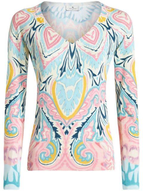 graphic-print V-neck jumper by ETRO