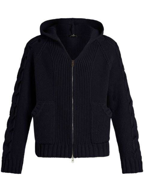 hoodied cable-knit cardigan by ETRO