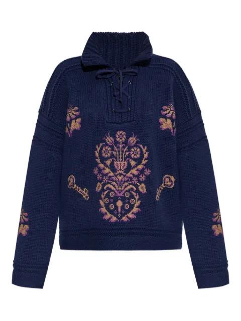 lace-up embroidered sweater by ETRO