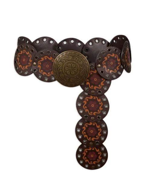 leather belt with print and studs by ETRO