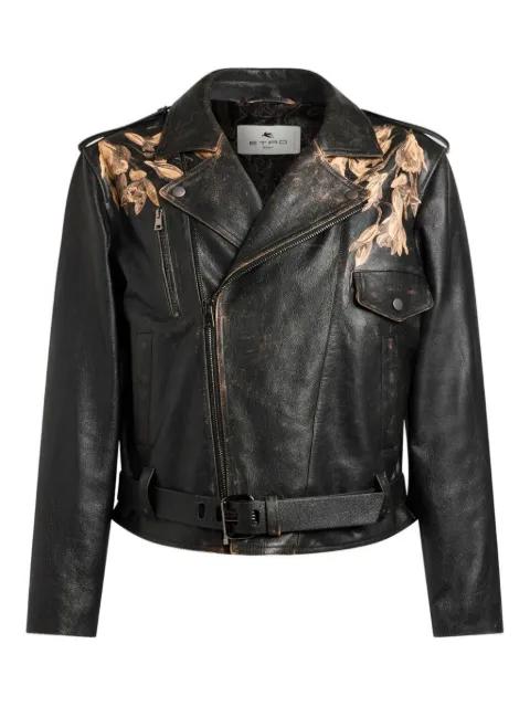 leather biker jacket with placed leopard print by ETRO