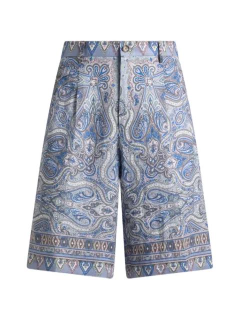 linen shorts with placed pocket-square Paisley print by ETRO