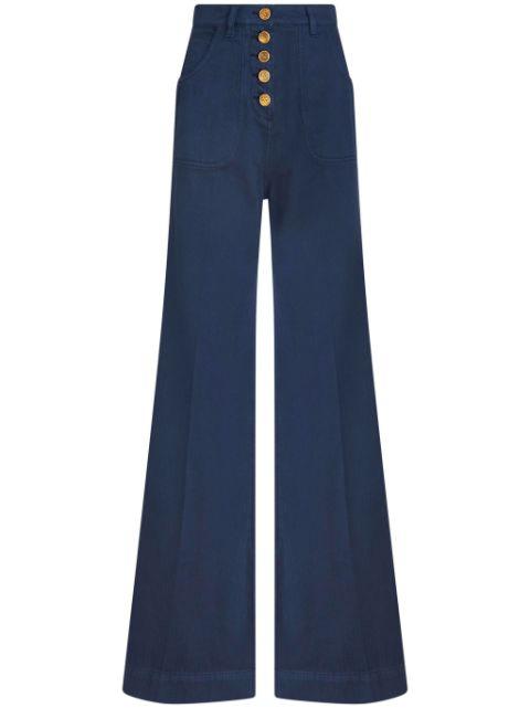 logo-embossed button high-rise flared jeans by ETRO