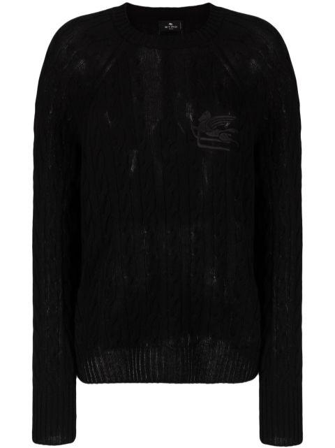 logo-embroidered cable-knit jumper by ETRO