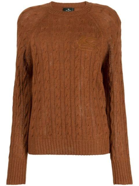 logo-embroidered cable-knit jumper by ETRO