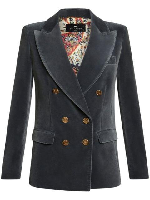 logo-engraved buttons velvet blazer by ETRO