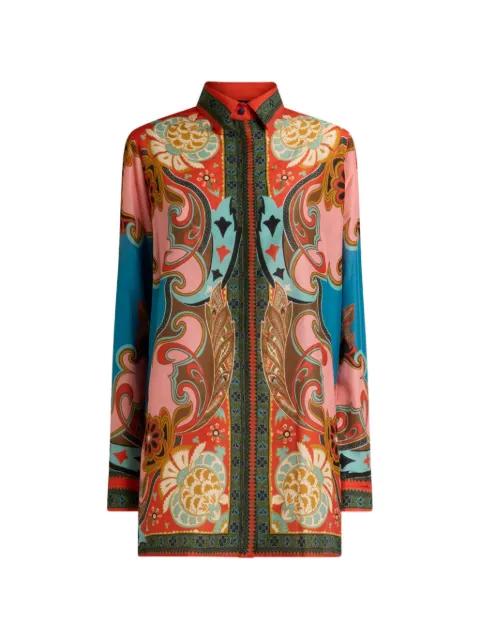 long cotton and silk shirt with placed print by ETRO
