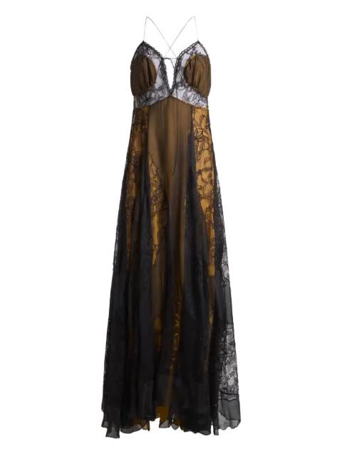 long silk dress with floral lace inserts by ETRO