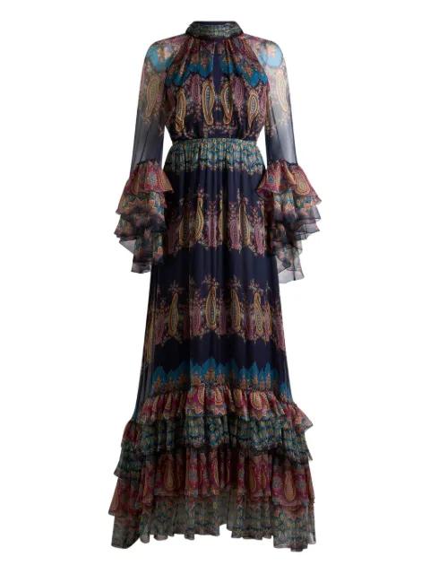 long silk dress with placed print by ETRO