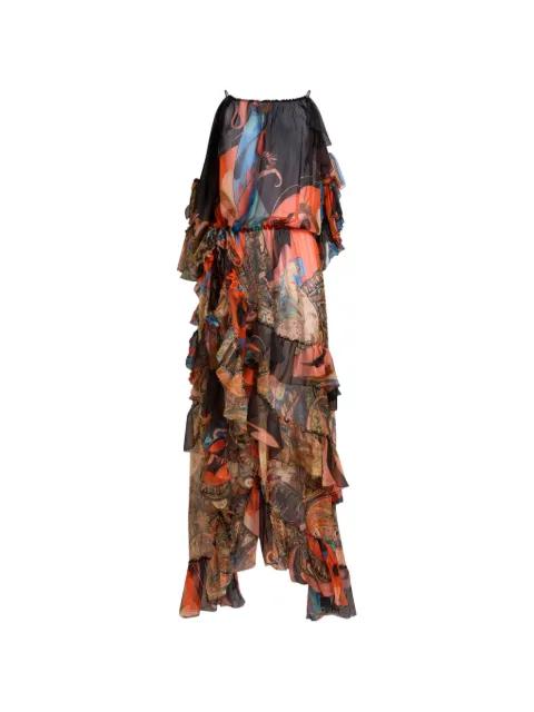 long silk dress with ruffles and two motifs by ETRO