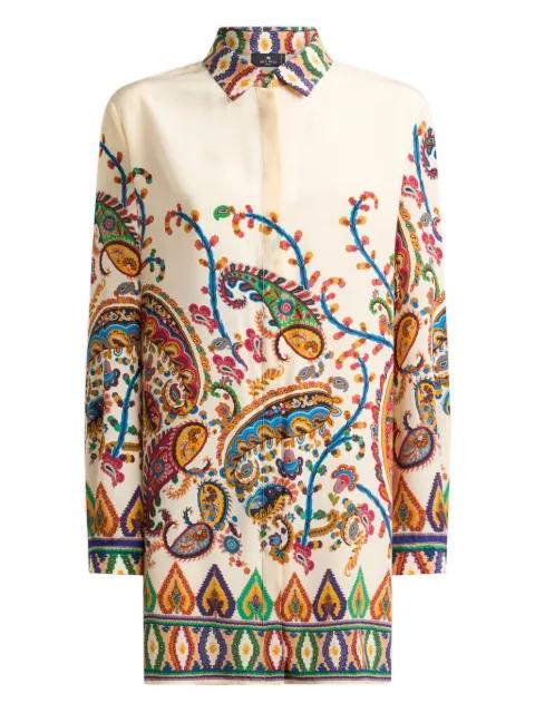 long silk shirt with placed floral paisley print by ETRO