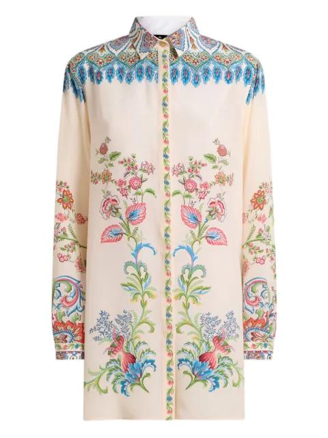 long silk shirt with placed floral print by ETRO