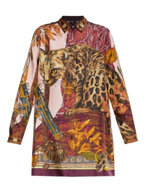 long silk shirt with placed leopard print by ETRO