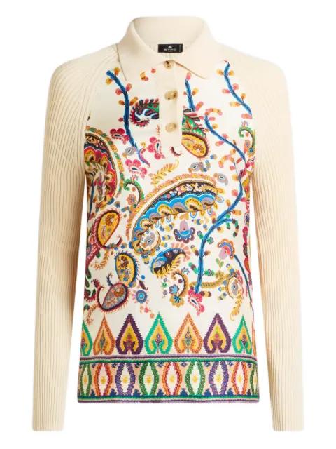 long-sleeved knit cotton polo shirt with silk insert by ETRO