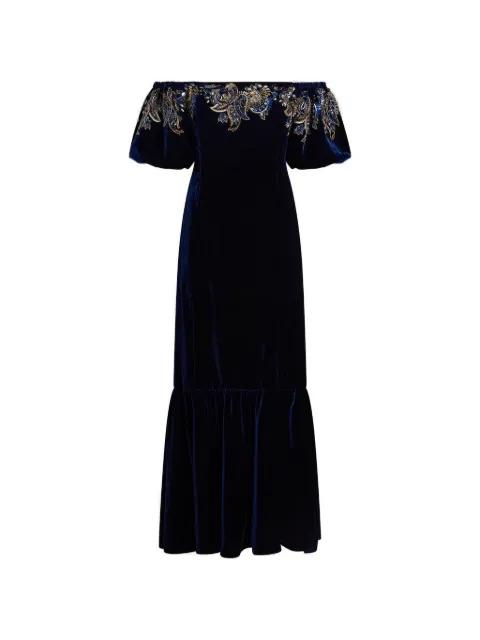 long velvet dress with Paisley foliage embroidery by ETRO