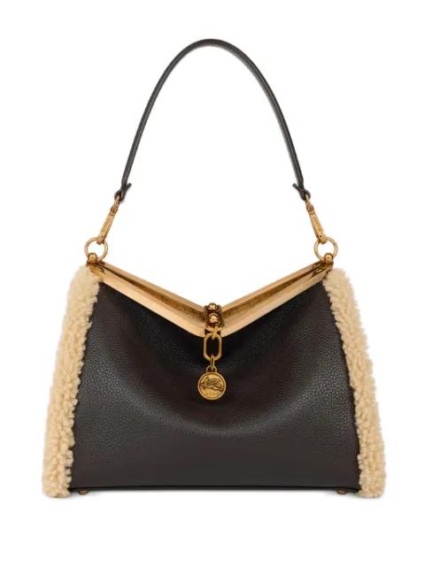 medium VELA shearling-trimmed clasp shoulder bag by ETRO