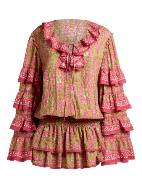 mini dress in cotton dotted swiss with ruffles and paisley foliage motif by ETRO