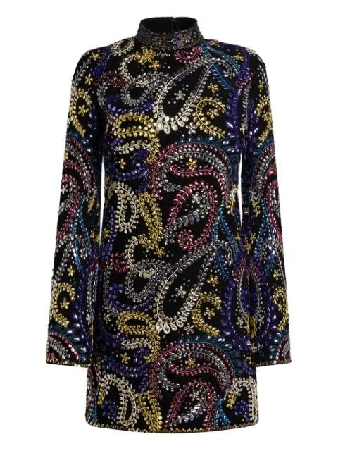 mini dress with all-over-paisley-foliage embroidery by ETRO