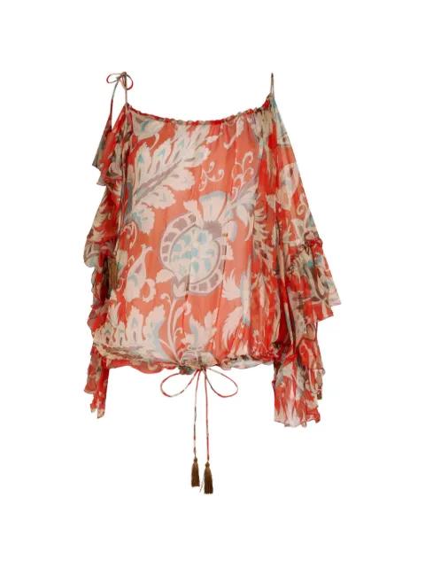 one-sleeved silk top with floral motif by ETRO