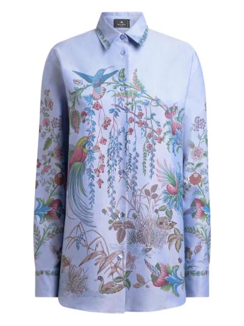 oxford cotton shirt with placed flora and fauna print by ETRO