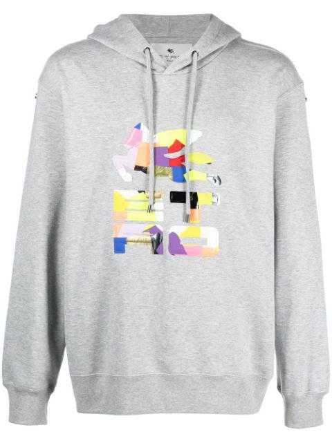 patchwork logo-print rib-trimmed hoodie by ETRO