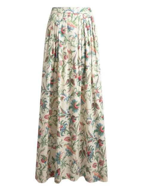 pleated cotton maxi skirt with floral motif by ETRO