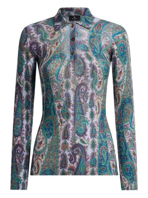 ribbed wool polo shirt with leafy Paisley motif by ETRO