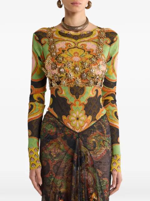 see-through metal crop top with crystals by ETRO