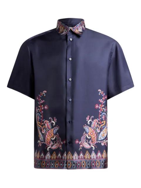 short-sleeved silk shirt with placed print by ETRO