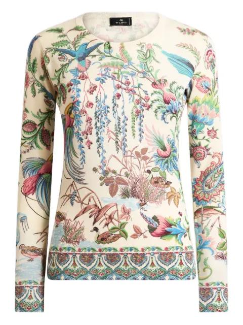 silk and cashmere sweater with flora and fauna motif by ETRO