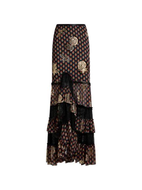 silk and lace maxi skirt with fil coupé roses and tie-inspired motif by ETRO