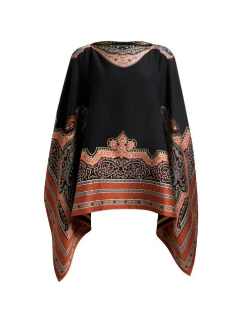 silk-blend poncho top with fil-coupé embroidery by ETRO