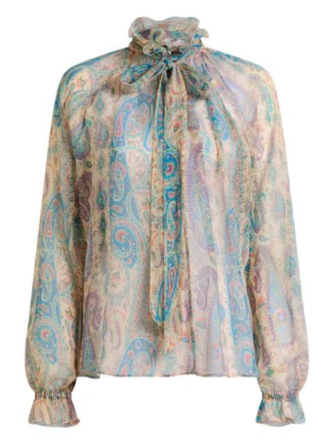 silk crepon blouse with silk scarf and paisley foliage motif by ETRO