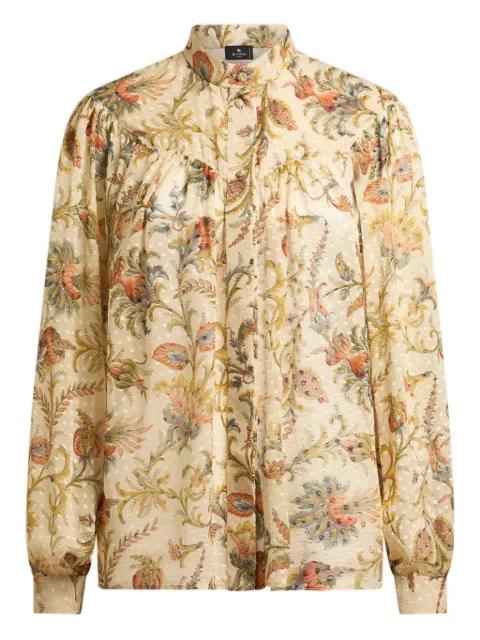 silk dotted swiss shirt with floral motif by ETRO