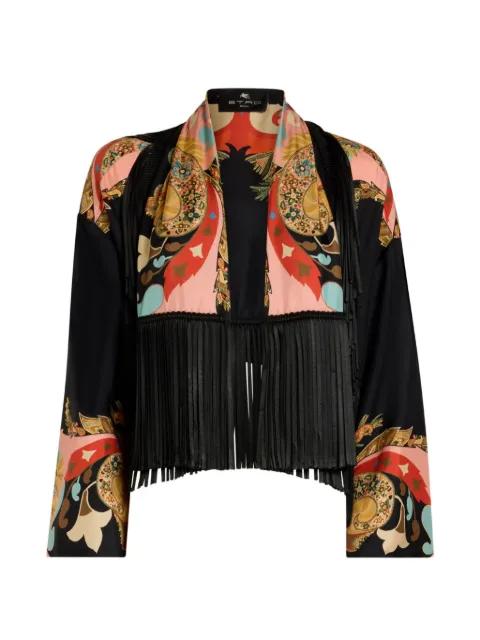 silk jacket with fringing and placed print by ETRO