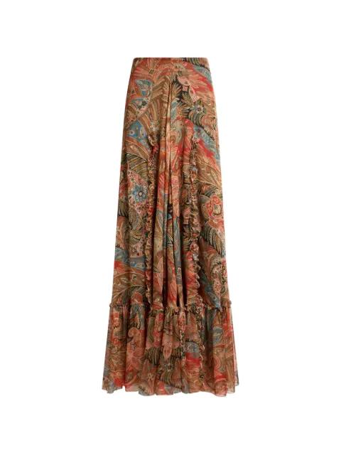 silk maxi skirt with flounce and paisley motif by ETRO